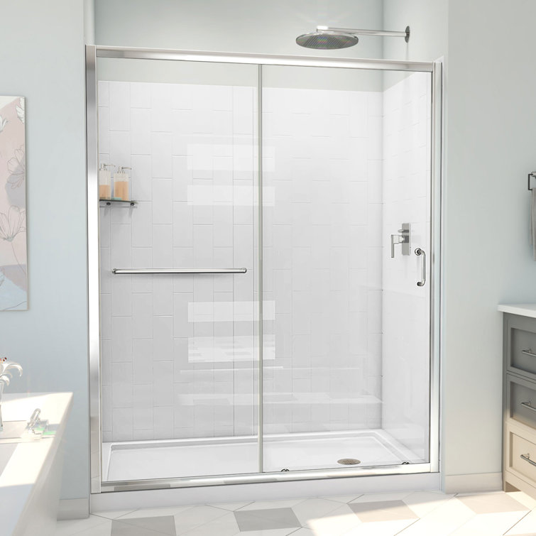 60" x 34" Chrome Semi-Frameless Shower Kit with Clear Glass