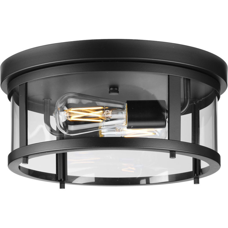 Gunther Matte Black Glass Drum Indoor/Outdoor Flush Mount Light