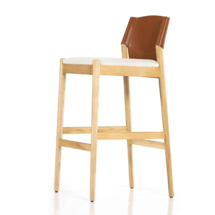 Espresso Leather and Umber Ash Saddle Bar Stool with Cardiff Cream Accent