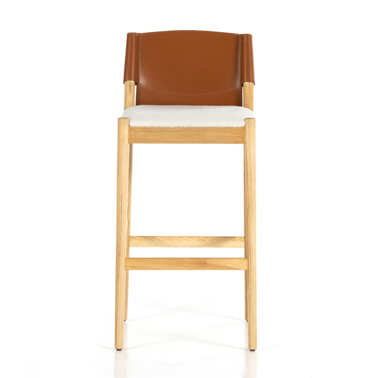 Espresso Leather and Umber Ash Saddle Bar Stool with Cardiff Cream Accent