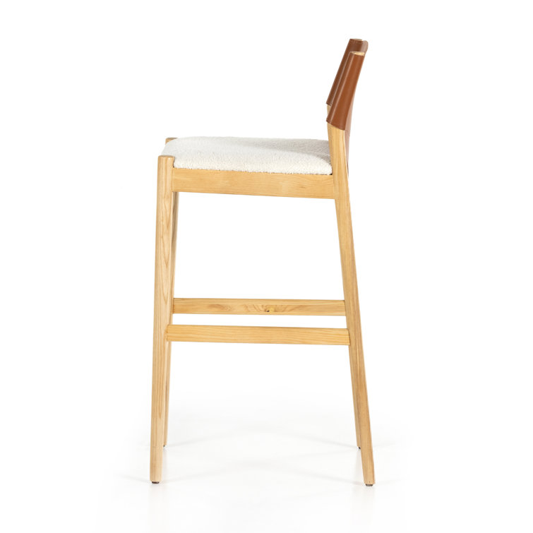 Espresso Leather and Umber Ash Saddle Bar Stool with Cardiff Cream Accent