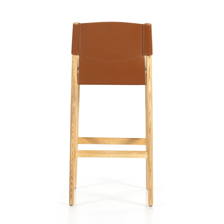 Espresso Leather and Umber Ash Saddle Bar Stool with Cardiff Cream Accent
