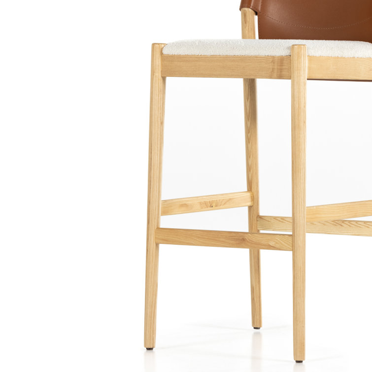 Espresso Leather and Umber Ash Saddle Bar Stool with Cardiff Cream Accent