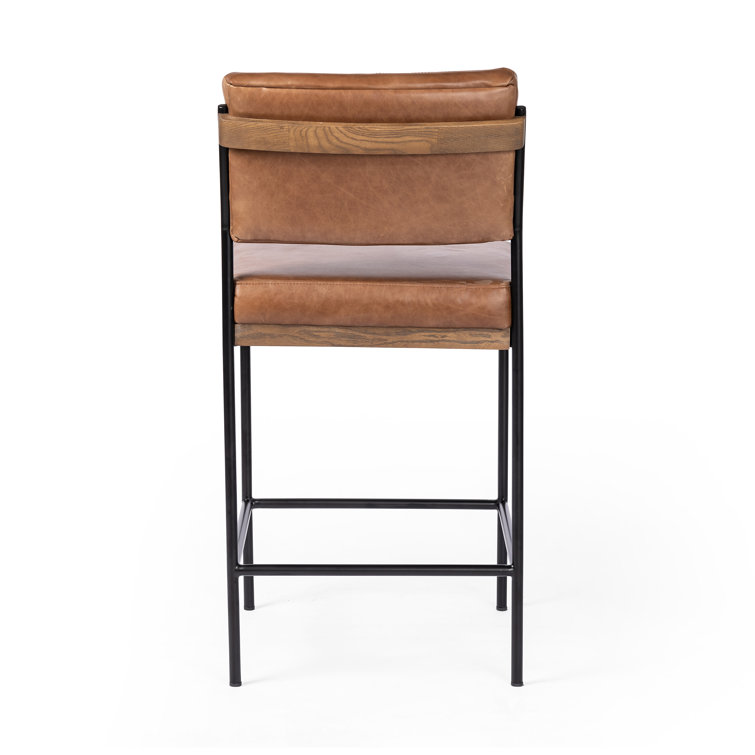 Ellie Sonoma Chestnut Leather Bar Stool with Black Iron Frame