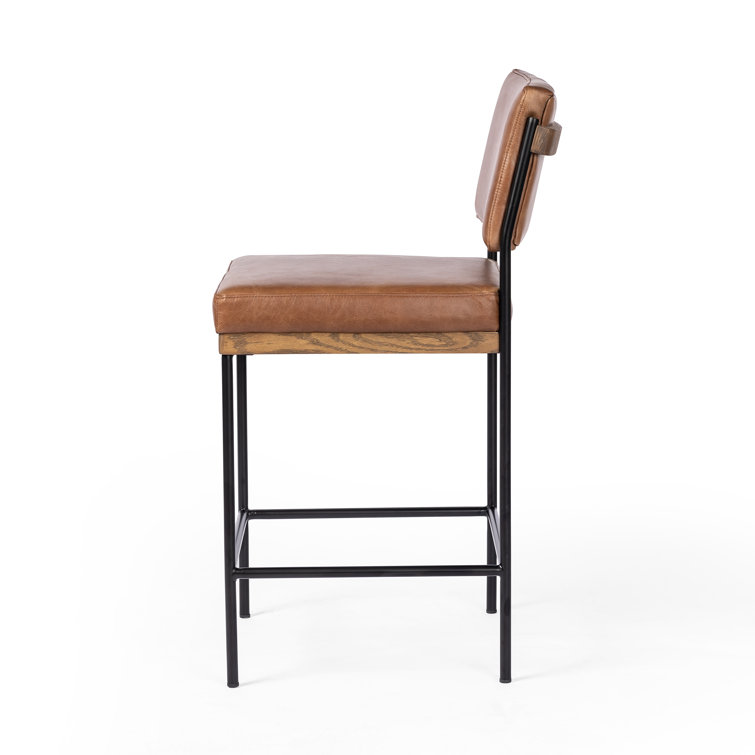 Ellie Sonoma Chestnut Leather Bar Stool with Black Iron Frame
