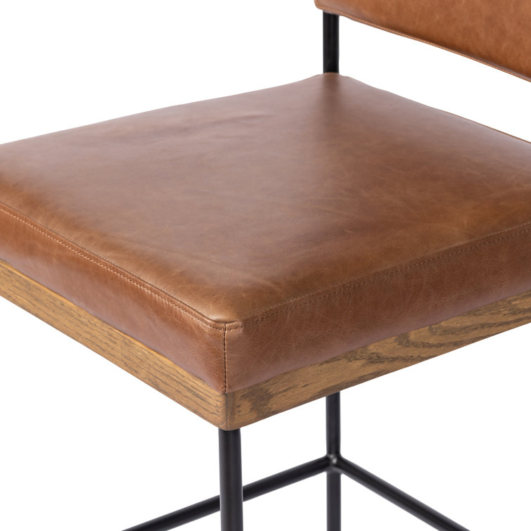 Ellie Sonoma Chestnut Leather Bar Stool with Black Iron Frame