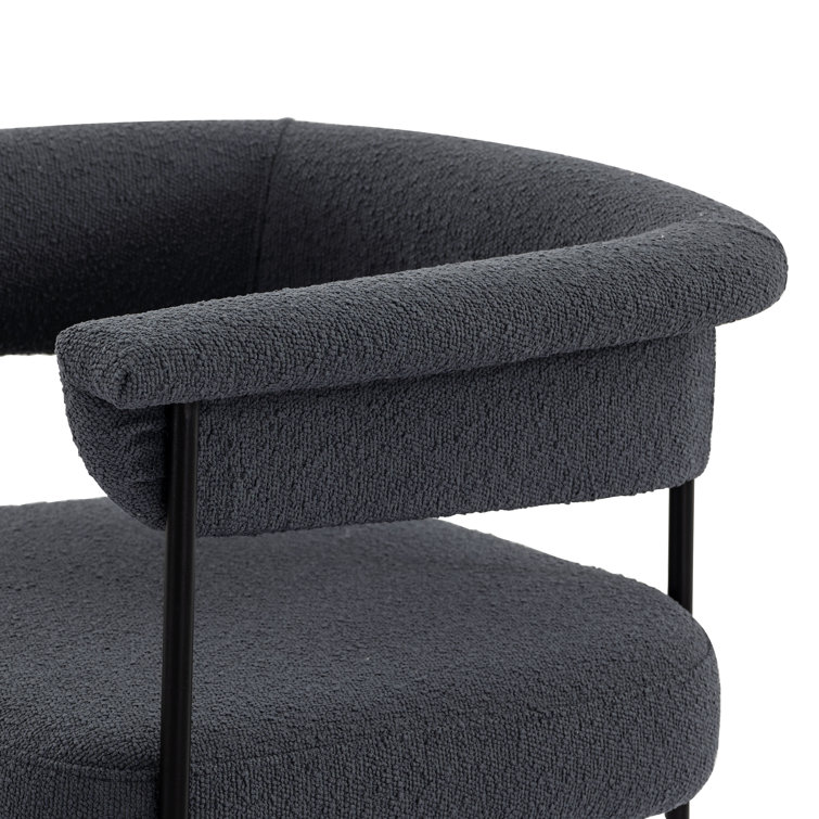 Slate Boucle Modern Metal Frame Bar Stool with Leather Seat