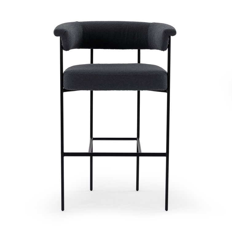 Slate Boucle Modern Metal Frame Bar Stool with Leather Seat