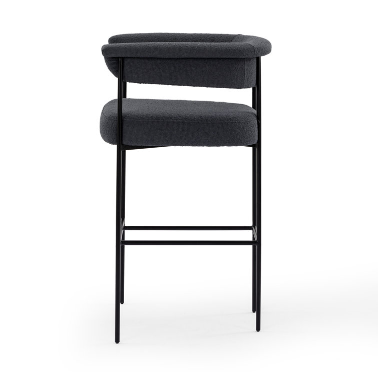 Slate Boucle Modern Metal Frame Bar Stool with Leather Seat