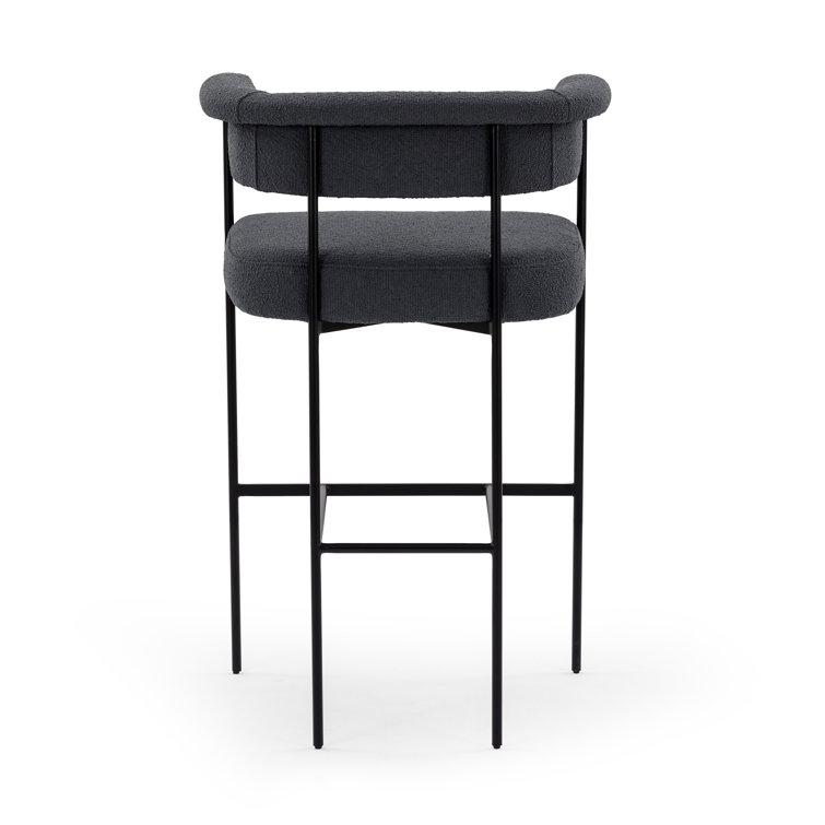 Slate Boucle Modern Metal Frame Bar Stool with Leather Seat