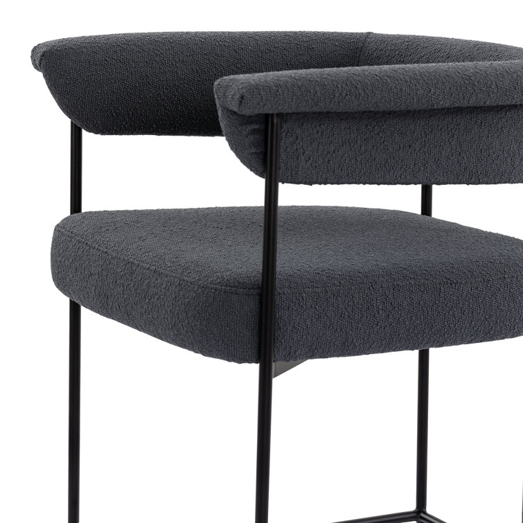 Slate Boucle Modern Metal Frame Bar Stool with Leather Seat