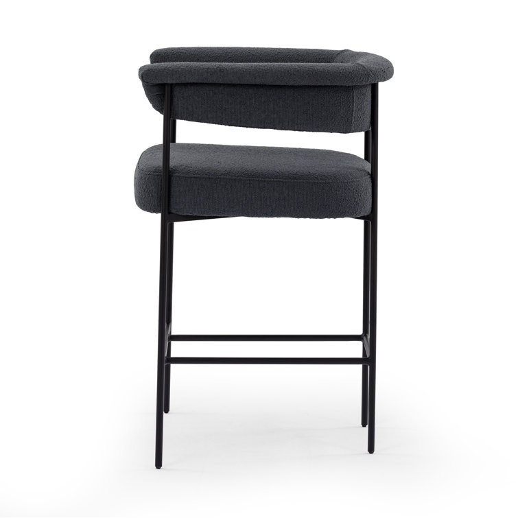 Saddle Style Fiqa Slate Boucle Metal & Leather Counter Stool
