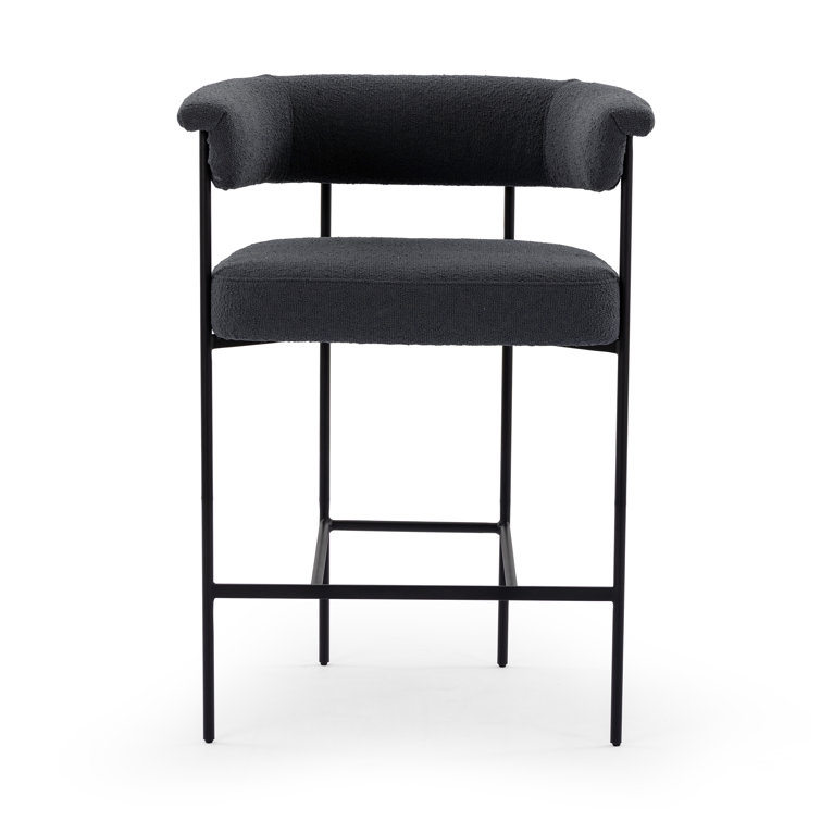 Saddle Style Fiqa Slate Boucle Metal & Leather Counter Stool