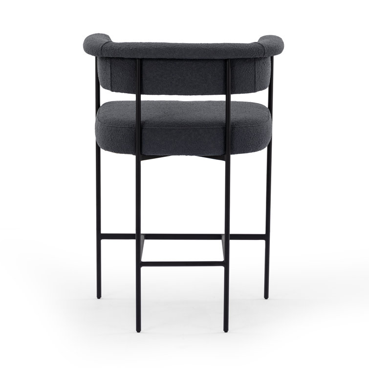 Saddle Style Fiqa Slate Boucle Metal & Leather Counter Stool
