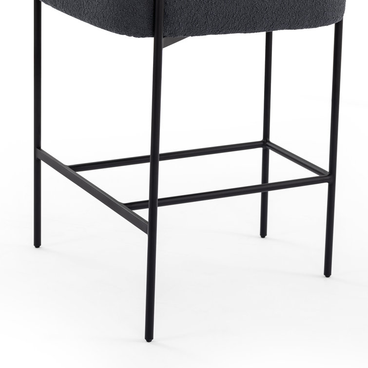 Saddle Style Fiqa Slate Boucle Metal & Leather Counter Stool