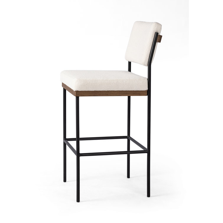 Ashford Fayette Cloud White Leather Counter Stool with Black Metal Frame