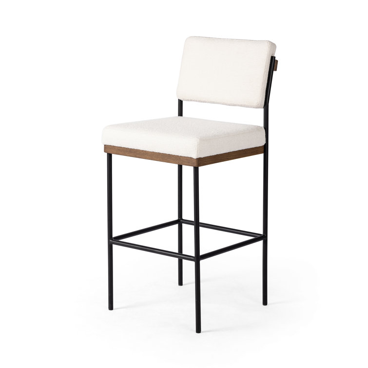Ashford Fayette Cloud White Leather Counter Stool with Black Metal Frame