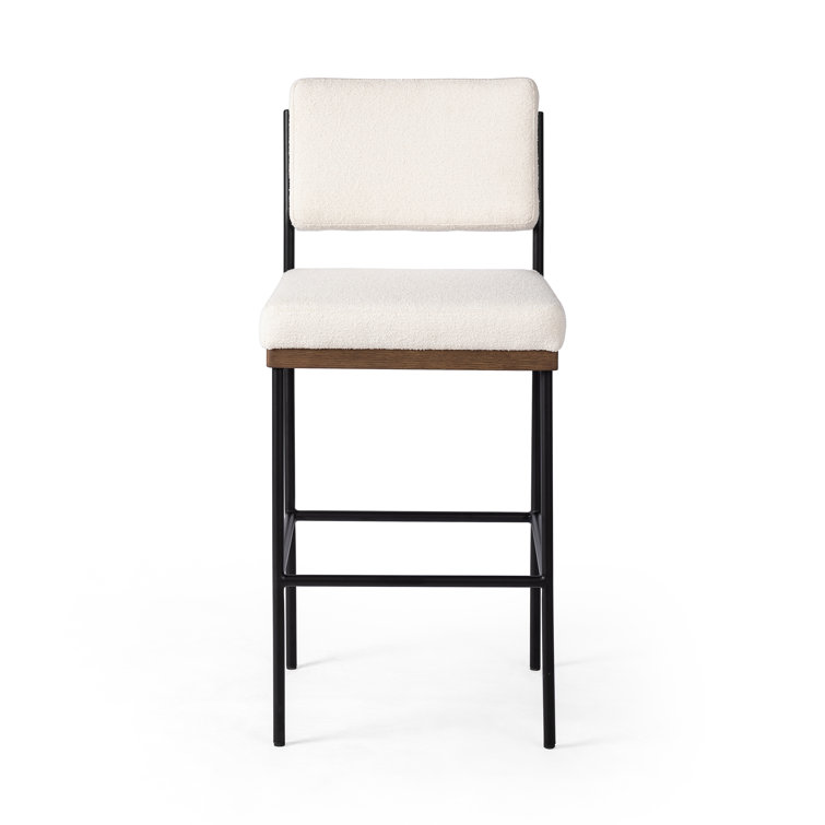 Ashford Fayette Cloud White Leather Counter Stool with Black Metal Frame