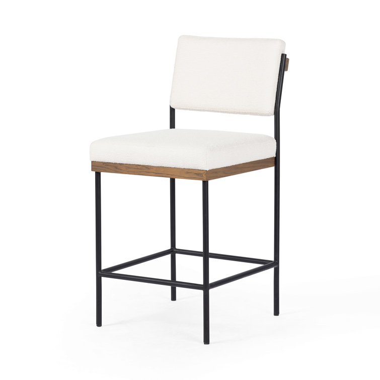 Ashford Fayette Cloud White Leather Counter Stool with Black Metal Frame