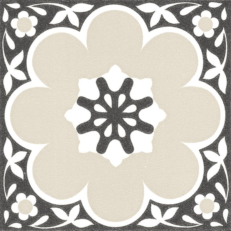 Black and Tan Floral Vinyl Peel and Stick Floor Tiles