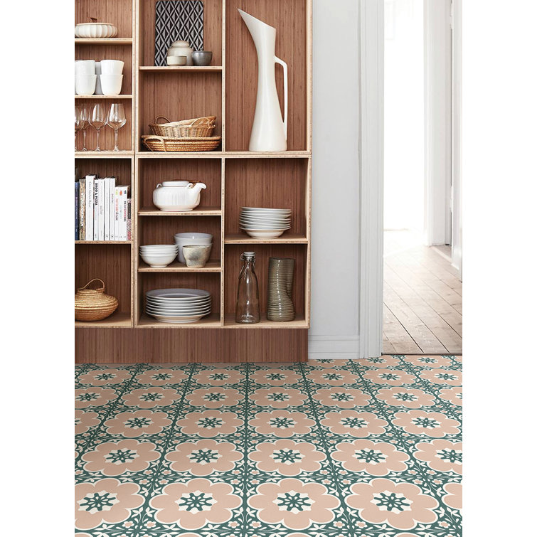 Pink and Green Vintage Floral Peel and Stick Mosaic Tiles