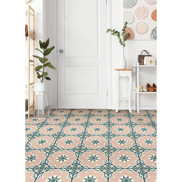 Pink and Green Vintage Floral Peel and Stick Mosaic Tiles