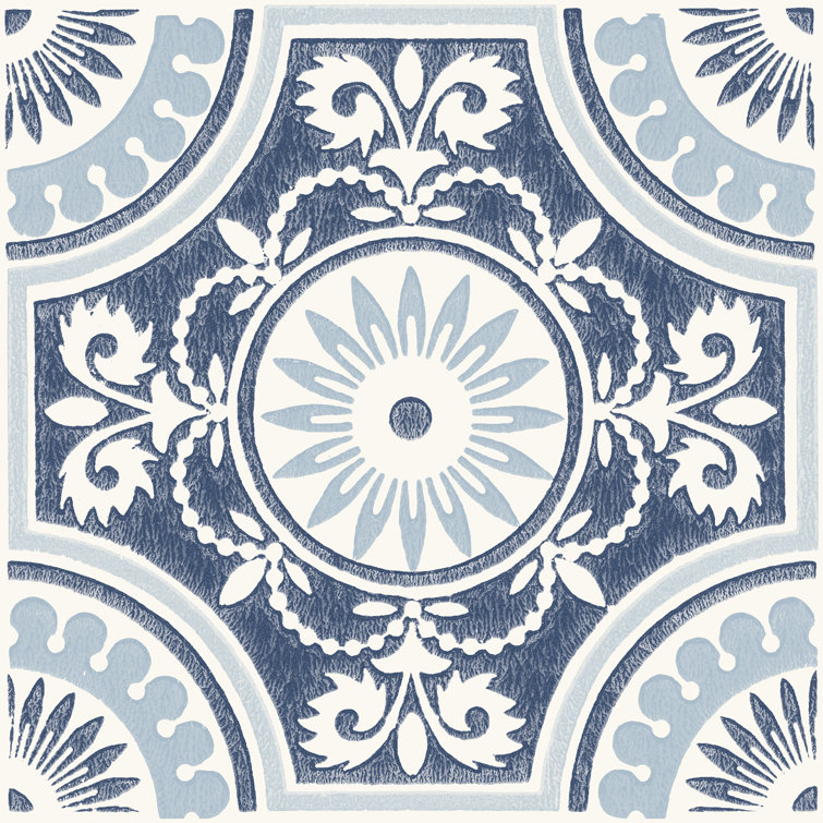 Blue and White Vinyl Peel and Stick Floor Tiles, 12" x 12"