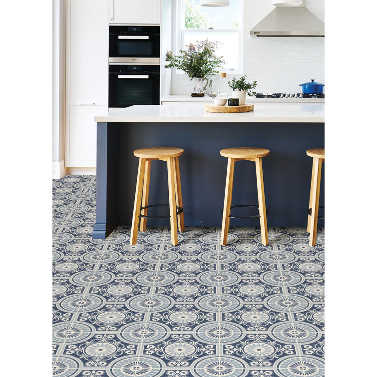 Blue and White Vinyl Peel and Stick Floor Tiles, 12" x 12"