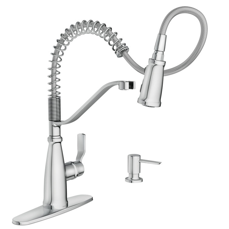 Chrome Single Handle Spring Kitchen Faucet with Pull-Out Spray