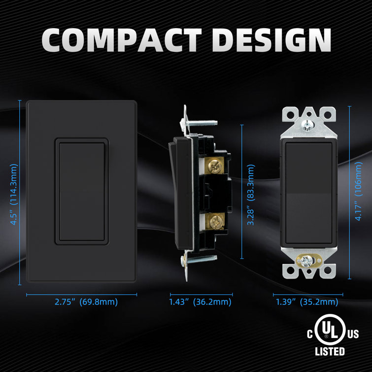 Black Matte Thermoplastic Rocker Light Switch Set of 10
