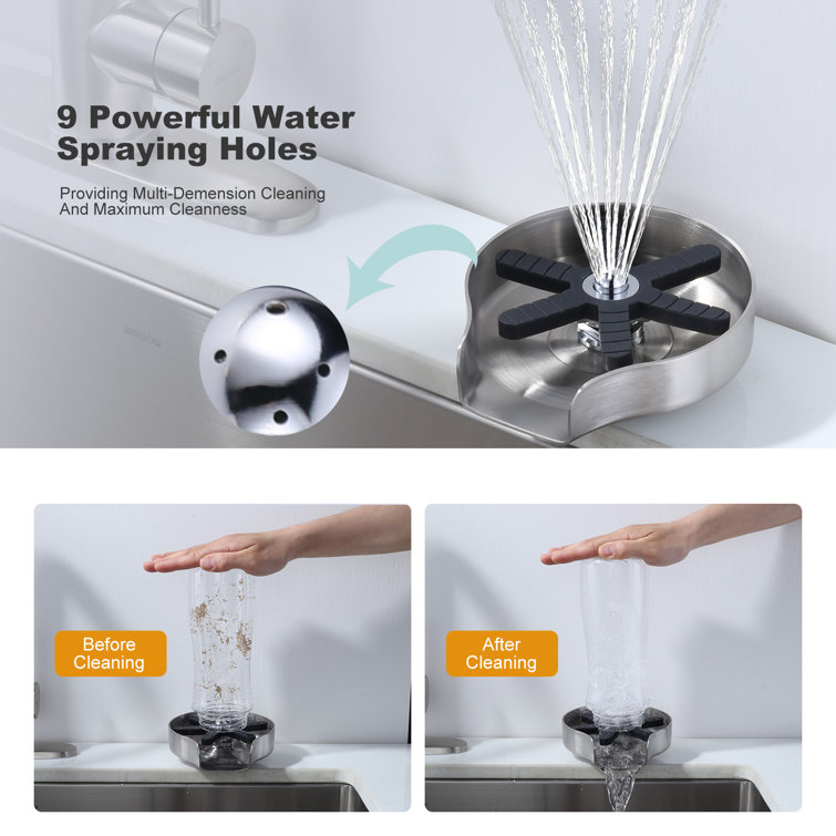 Brushed Nickel Stainless Steel Glass Rinser with Silicone Blade