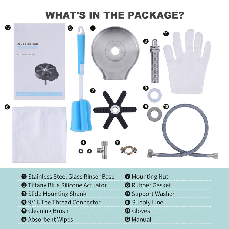 Brushed Nickel Stainless Steel Glass Rinser with Silicone Blade