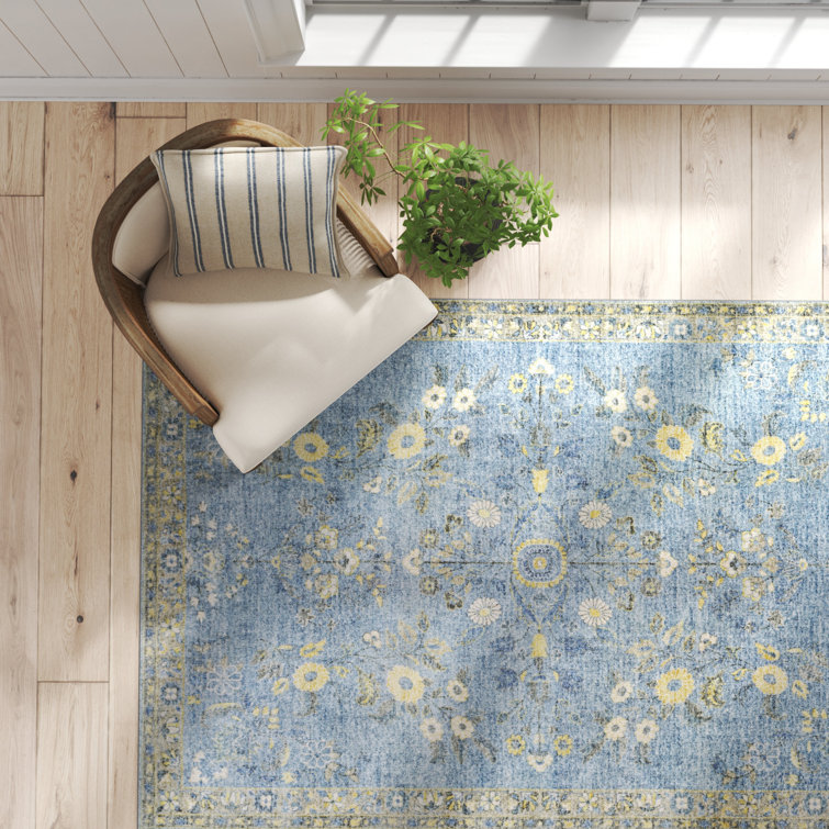 Sky Blue Rectangular Oriental Synthetic Area Rug
