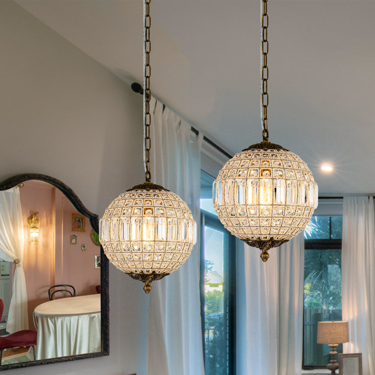 Antique Bronze Crystal Globe Pendant Light