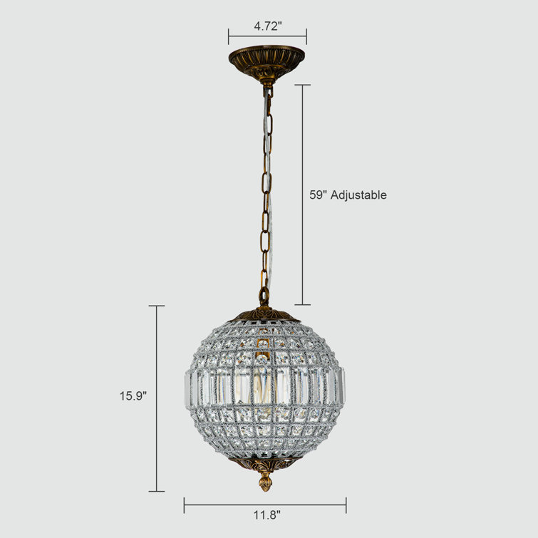 Antique Bronze Crystal Globe Pendant Light