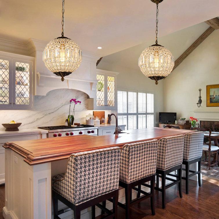 Antique Bronze Crystal Globe Pendant Light