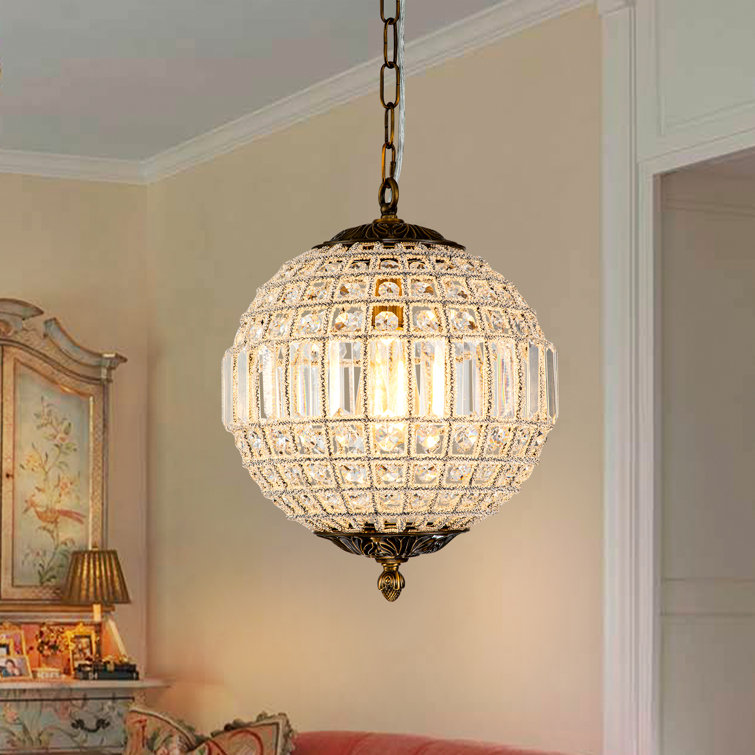 Antique Bronze Crystal Globe Pendant Light