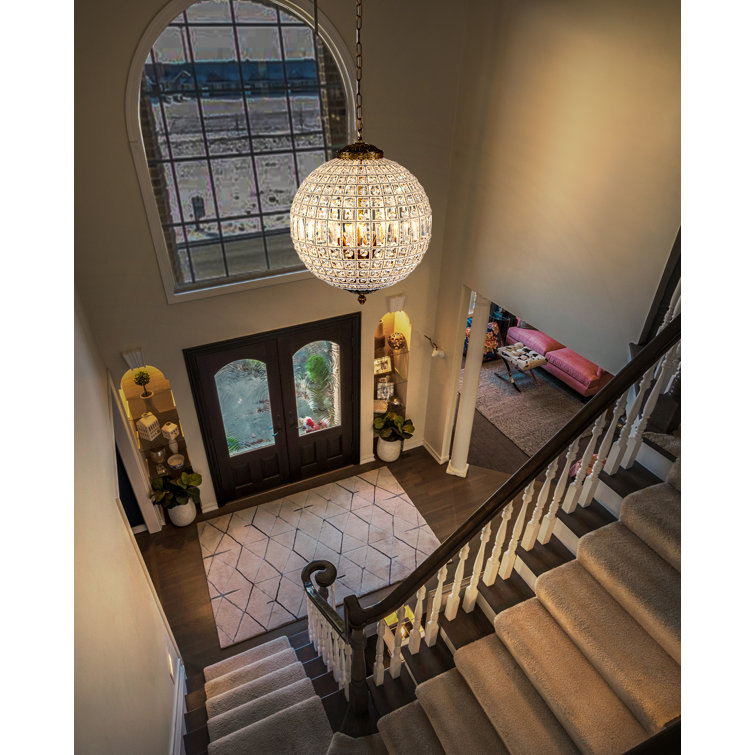 Antique Bronze Crystal Globe Pendant Light