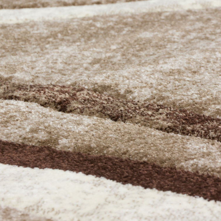 Arhan Abstract Brown Beige High-Low Pile Area Rug