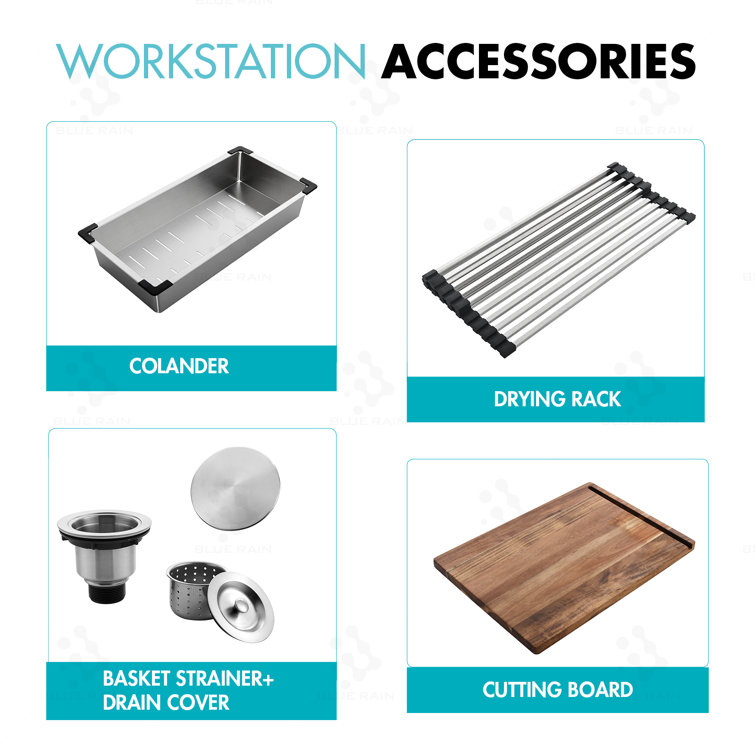32'' Stainless Steel Undermount Single Bowl Kitchen Sink with Accessories