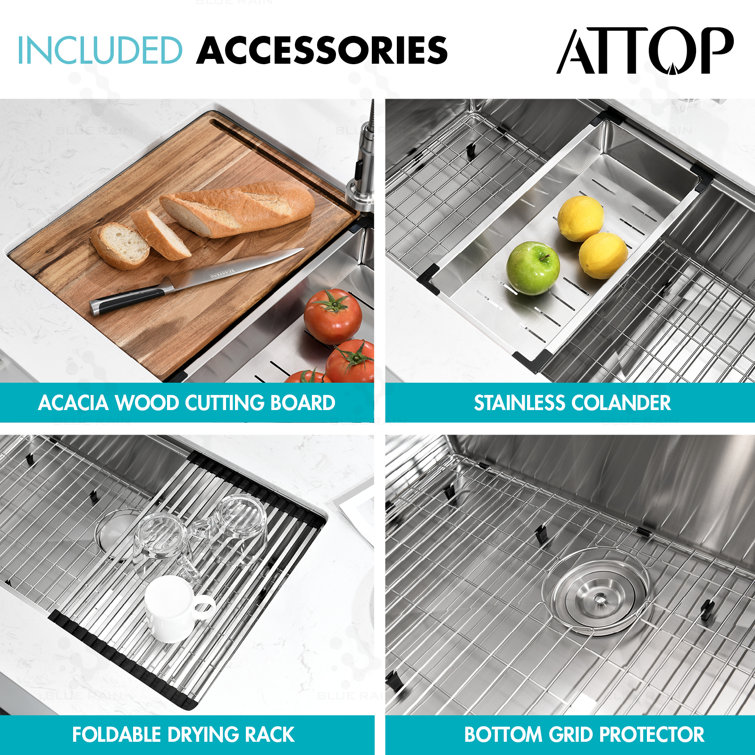 32'' Stainless Steel Undermount Single Bowl Kitchen Sink with Accessories