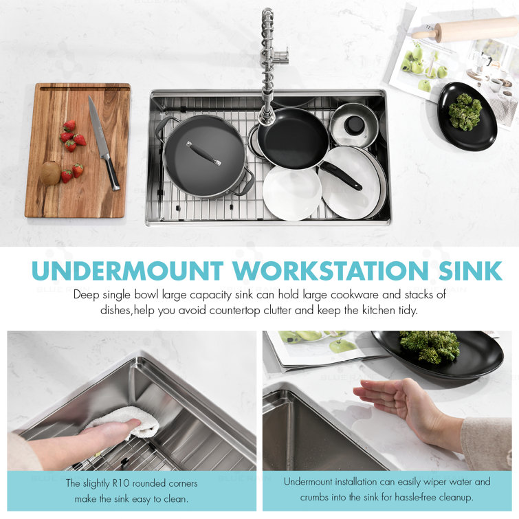 32'' Stainless Steel Undermount Single Bowl Kitchen Sink with Accessories