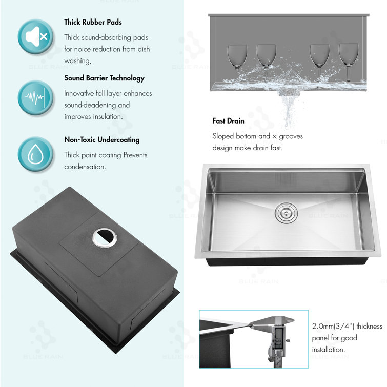 32'' Stainless Steel Undermount Single Bowl Kitchen Sink with Accessories