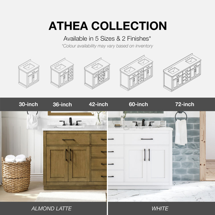 Athea 72" Pure White Double Freestanding Bathroom Vanity with Marble Top