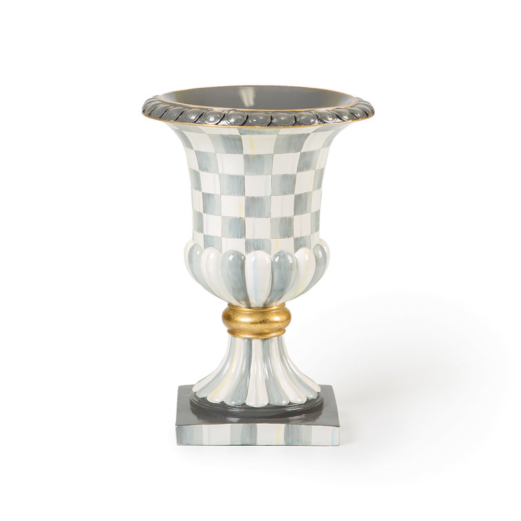 Sterling Check Handcrafted Trumpet Tabletop Vase with Golden Accents