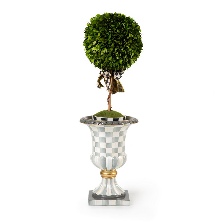 Sterling Check Handcrafted Trumpet Tabletop Vase with Golden Accents