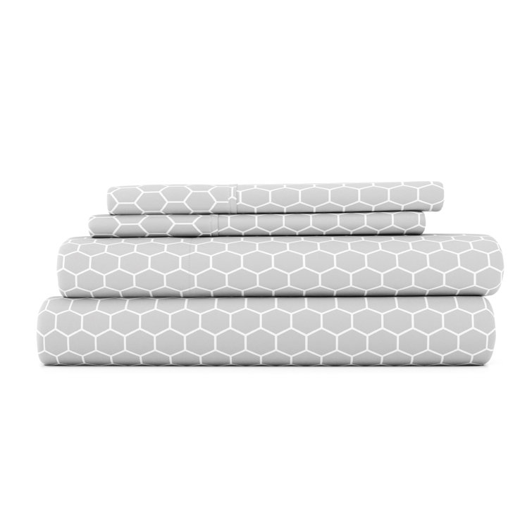 California King Gray Honeycomb Pattern Microfiber Sheet Set