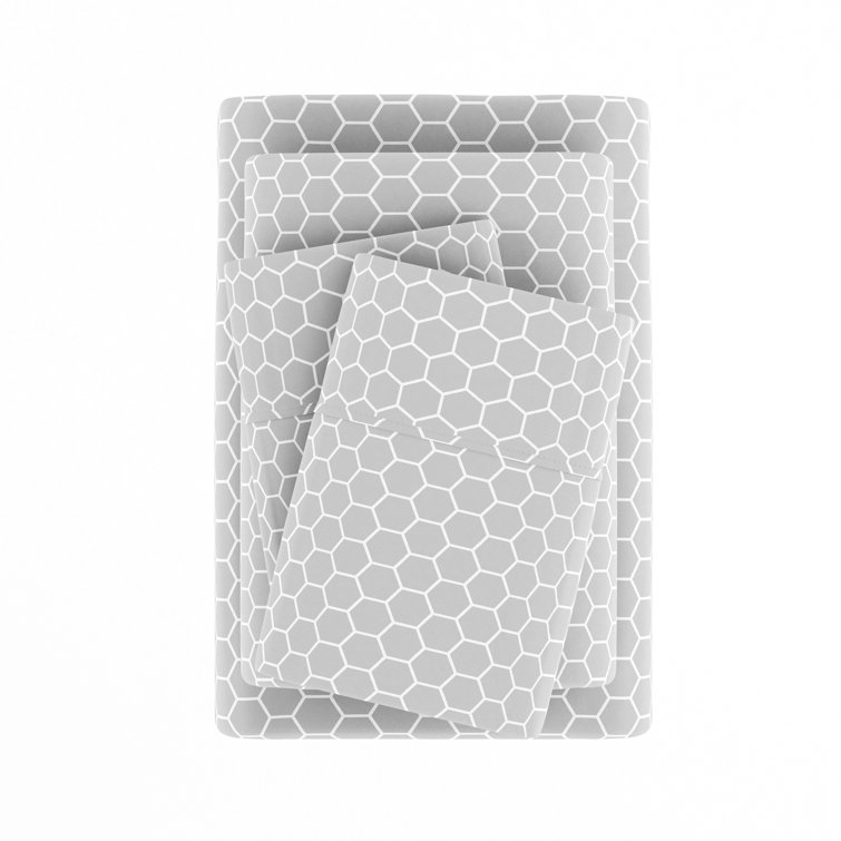 California King Gray Honeycomb Pattern Microfiber Sheet Set