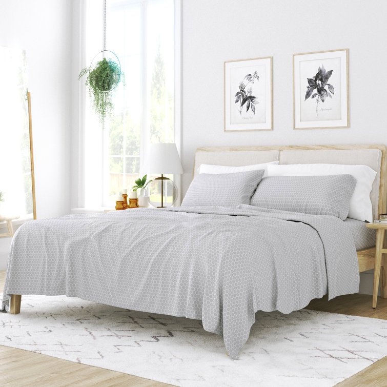 California King Gray Honeycomb Pattern Microfiber Sheet Set