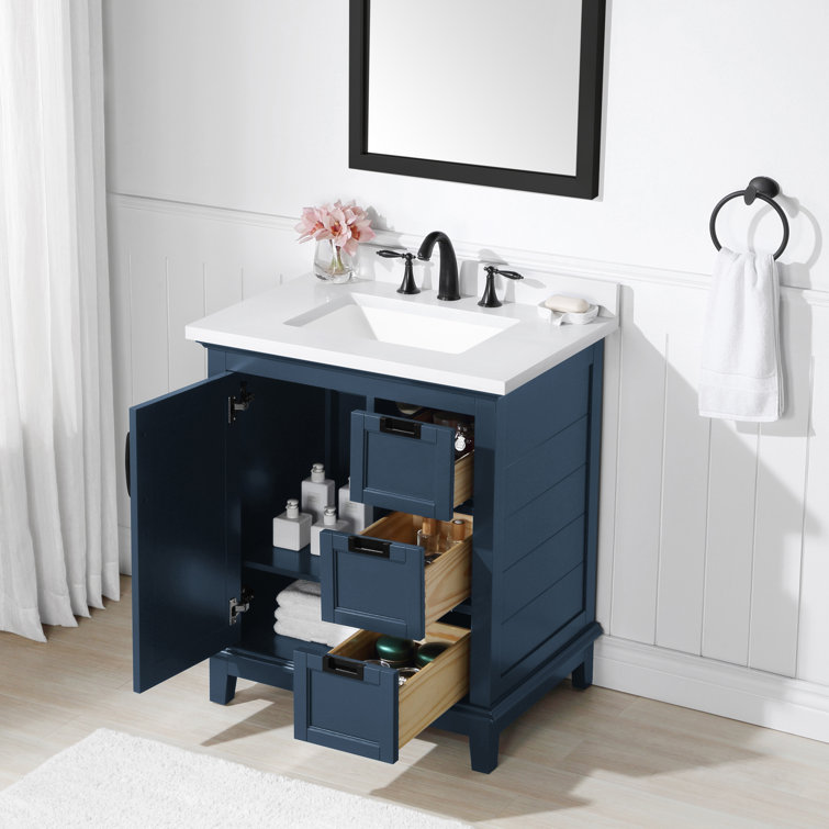 Pembroke Greyish Blue 30" Single Sink Freestanding Bathroom Vanity with Marble Countertop